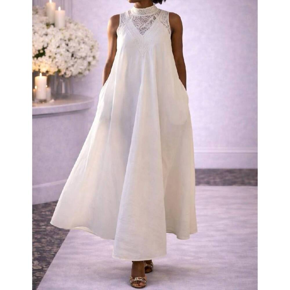 NEW STEP IN STYLE lace trim maxi dress in white
